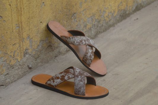 Cowhide cross strap sandals