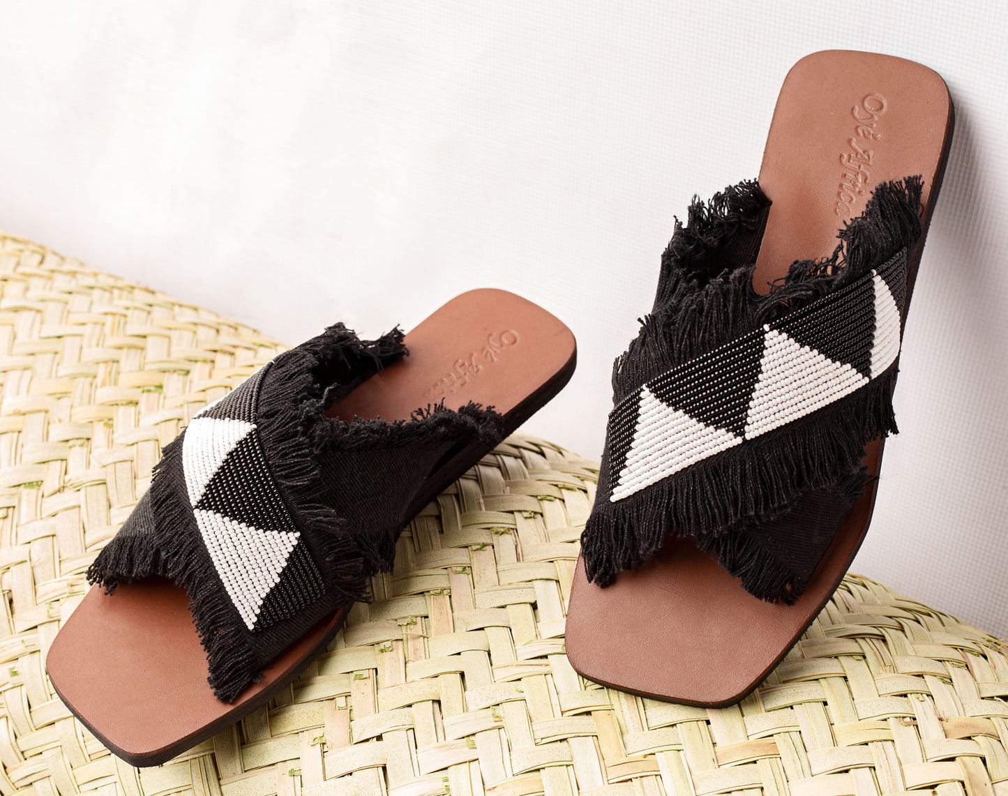 Papa- beaded denim sandals ( denim black)