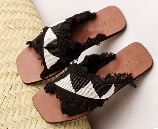 Papa- beaded denim sandals ( denim black)