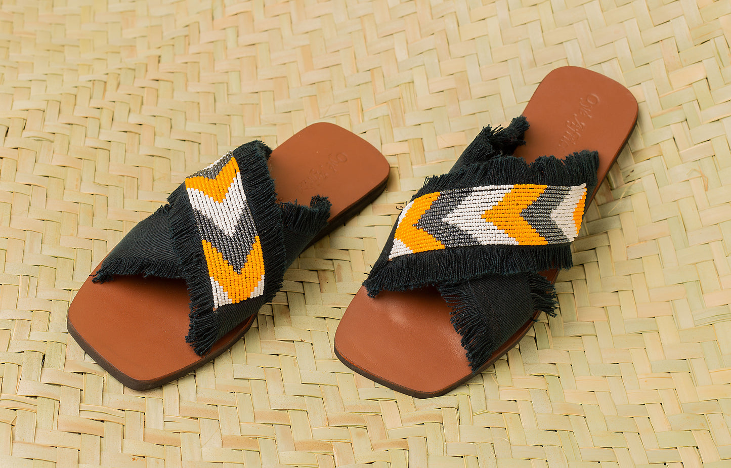 Papa- beaded denim sandals ( denim green)