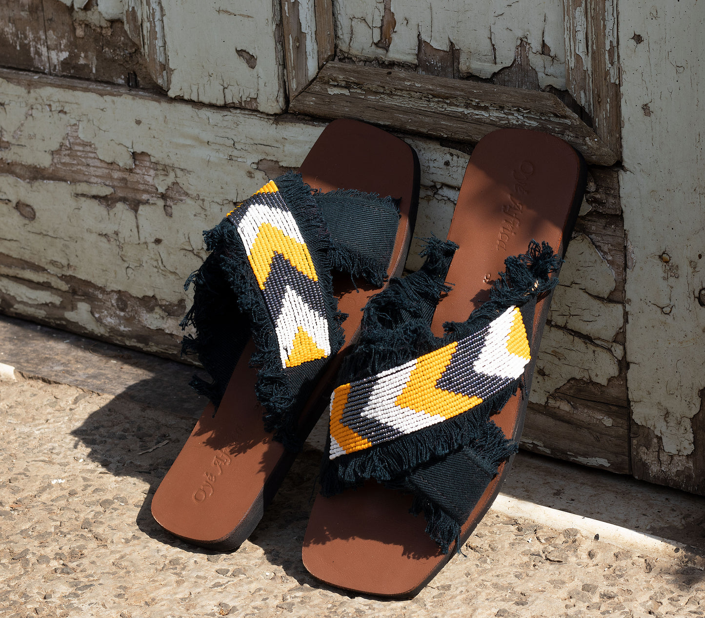 Papa- beaded denim sandals ( denim green)